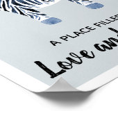 男の赤ちゃんブルーウォーターカラーゼブラ子供部屋アート ポスター (角)