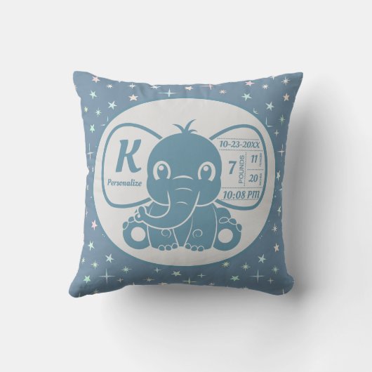 男の赤ちゃんブルーエレファント誕生の発表スター クッション (裏面)