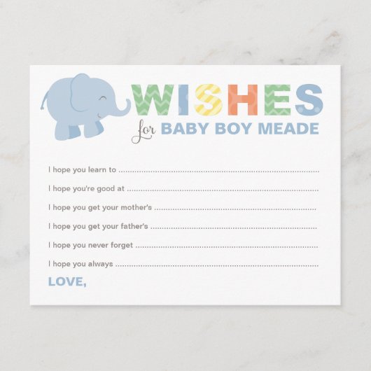男の赤ちゃんブルーカラフルジャングル動物の願い アドバイスカード (正面)