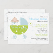 男の赤ちゃんブルーキャリッジのベビシャワー招待状 インビテーションポストカード (正面/裏面)