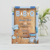 男の赤ちゃんブルーギンガムウッドフラワーズベビーQバーベキュー 招待状 (スタンド正面)