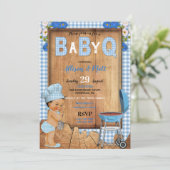 男の赤ちゃんブルーギンガムウッドフラワーズベビーQバーベキュー 招待状 (スタンド正面)