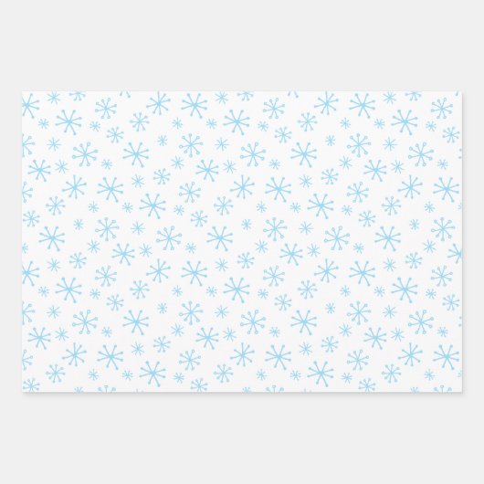男の赤ちゃんブルークリスマス雪だるまと雪片 ラッピングペーパーシート (正面3)