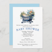 男の赤ちゃんブルークリブフローラシャワー 招待状 (正面/裏面)