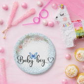 男の赤ちゃんブルーグリッター及び淡い色の花紙プレート ペーパープレート (パーティー)