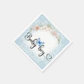 男の赤ちゃんブルーグリッター淡い色のと花紙 スタンダードカクテルナプキン (角)