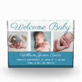 男の赤ちゃんブルーコラージュ可愛い筆記体 フォトブロック (正面)