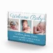 男の赤ちゃんブルーコラージュ可愛い筆記体 フォトブロック (右)