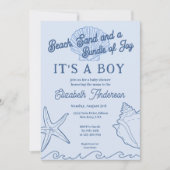 男の赤ちゃんブルーサマーベビーシャワービーチ 招待状 (正面)