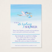 男の赤ちゃんブルーシャワーディスプレイカード付きコウノトリ (裏面)