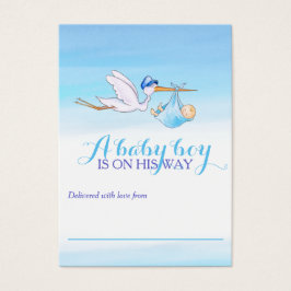 男の赤ちゃんブルーシャワーディスプレイカード付きコウノトリ