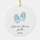 男の赤ちゃんブルーシューズクリスマスセラミックオーナメント セラミックオーナメント (正面)