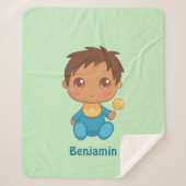 男の赤ちゃんブルージャンプスーツ名前をカスタムするグリーン シェルパブランケット (正面)