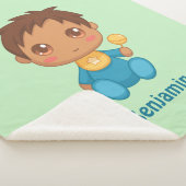 男の赤ちゃんブルージャンプスーツ名前をカスタムするグリーン シェルパブランケット (3/4)