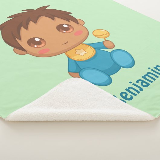 男の赤ちゃんブルージャンプスーツ名前をカスタムするグリーン シェルパブランケット (3/4)