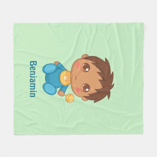 男の赤ちゃんブルージャンプスーツ名前をカスタムするグリーン フリースブランケット (正面(横))