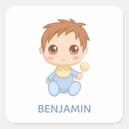 男の赤ちゃんブルージャンプスーツ名前をカスタムする スクエアシール