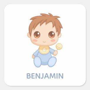 男の赤ちゃんブルージャンプスーツ名前をカスタムする スクエアシール