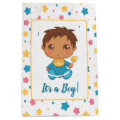 男の赤ちゃんブルージャンプスーツ濃色 ミディアムペーパーバッグ (正面)