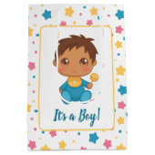 男の赤ちゃんブルージャンプスーツ濃色 ミディアムペーパーバッグ (裏面)