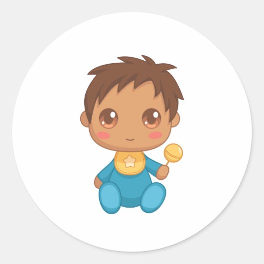 男の赤ちゃんブルージャンプスーツ ラウンドシール (正面)