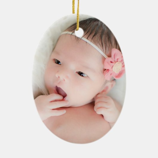 男の赤ちゃんブルージャンプスーツ、名前をカスタムする、写真 セラミックオーナメント (裏面)