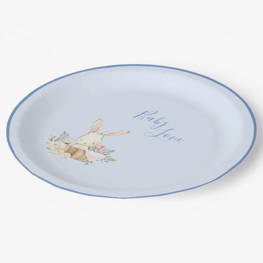 男の赤ちゃんブルースクリプトキュートかわいい愛らしい赤ちゃんシャワー ペーパープレート (アングル)