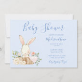 男の赤ちゃんブルースクリプトキュートバニーベビー招待状 招待状 (正面)