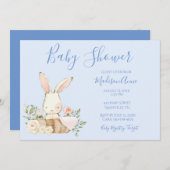 男の赤ちゃんブルースクリプトキュートバニーベビー招待状 招待状 (正面/裏面)