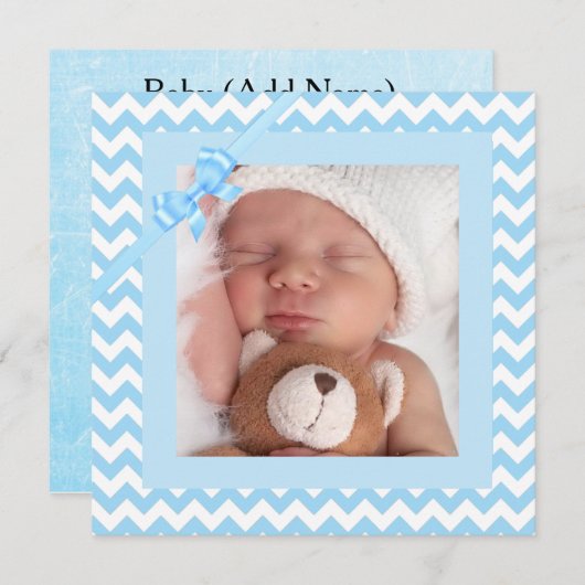 男の赤ちゃんブルーストライプのの誕生発表 案内状 (正面/裏面)