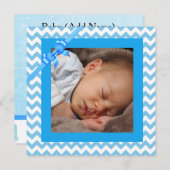 男の赤ちゃんブルーストライプの誕生日発表 案内状 (正面/裏面)