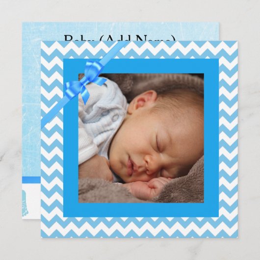 男の赤ちゃんブルーストライプの誕生日発表 案内状 (正面/裏面)