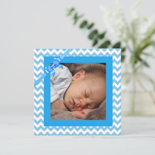 男の赤ちゃんブルーストライプの誕生日発表 案内状 (スタンド正面)