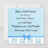 男の赤ちゃんブルーストライプの誕生日発表 案内状 (裏面)