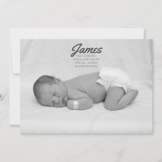 男の赤ちゃんブルーストライプの誕生発表 招待状 (正面)