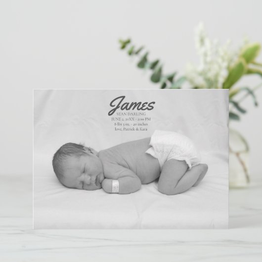 男の赤ちゃんブルーストライプの誕生発表 招待状 (スタンド正面)