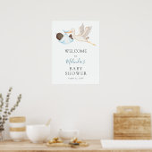 男の赤ちゃんブルーストークベビーシャワー歓迎ポスター ポスター (キッチン)