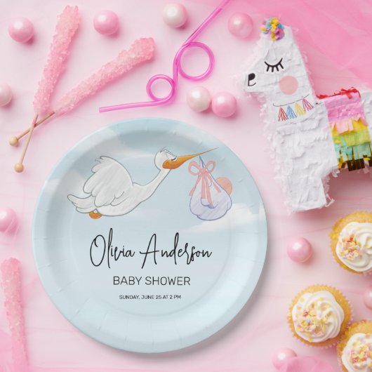 男の赤ちゃんブルーストークボホベイビーシャワー招待状 ペーパープレート (パーティー)