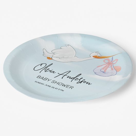 男の赤ちゃんブルーストークボホベイビーシャワー招待状 ペーパープレート (アングル)