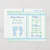 男の赤ちゃんブルーセージ緑ベビーシャワー招待状 インビテーションポストカード (正面/裏面)