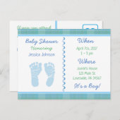 男の赤ちゃんブルーセージ緑ベビーシャワー招待状 インビテーションポストカード (正面/裏面)