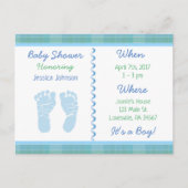 男の赤ちゃんブルーセージ緑ベビーシャワー招待状 インビテーションポストカード (正面)