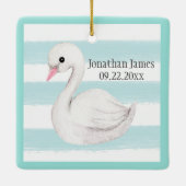 男の赤ちゃんブルータイポグラフィ名日付形酒セラミ セラミックオーナメント (裏面)