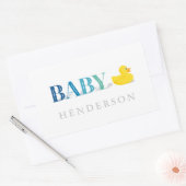 男の赤ちゃんブルーティール(緑がかった色)ラバーダックベビーシャワー特典 長方形シール (封筒)