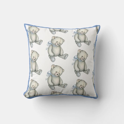 男の赤ちゃんブルーテディベアウォーター子供部屋 クッション (正面)