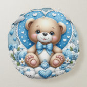 男の赤ちゃんブルーテディラウンドクッション、子供部屋デコール ラウンドクッション (裏面)