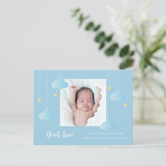 男の赤ちゃんブルートゥインクルトゥインクルフォトキュート誕生 案内ポストカード (スタンド正面)