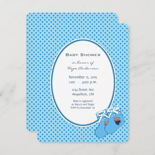 男の赤ちゃんブルートレインベアシャワーのお知らせ 招待状 (正面/裏面)