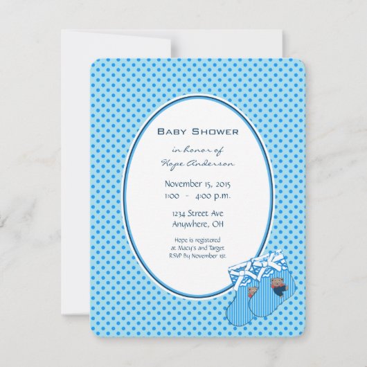 男の赤ちゃんブルートレインベアシャワーのお知らせ 招待状 (正面)