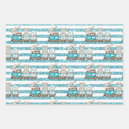 男の赤ちゃんブルートレイン車のスターをブロック ラッピングペーパーシート